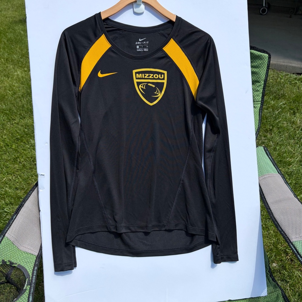 Nike Mizzou Missouri Tigers Dri-FIT‎ Long Sleeve Training Shirt Black Gold Small